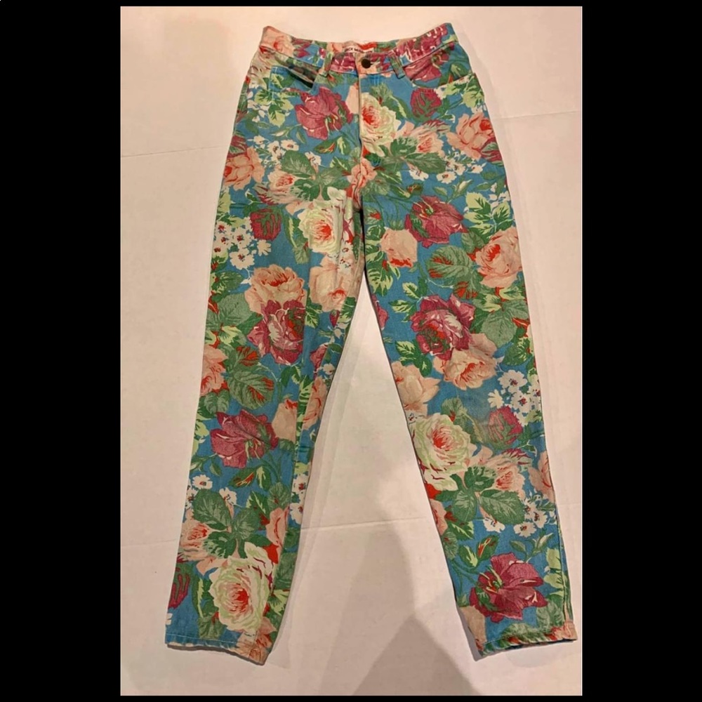 Vintage rare Jack Mulqueen floral denim pants